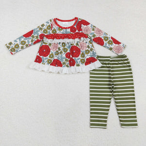 GLP2099  long sleeve floral green girls outfits