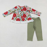 GLP2099  long sleeve floral green girls outfits