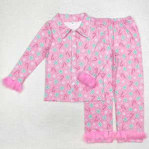 GLP2028 Adults Mom Christmas Candy cane pink  Pajamas