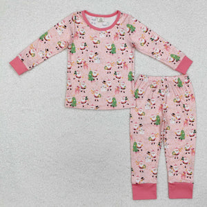 GLP2094 long sleeve Christmas Santa snowman pink bamboo girls pajamas