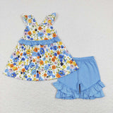 GSSO0494-- flower blue girls outfits