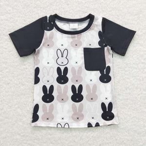 BT0589---Short sleeves bunny pocket kids boys easter shirt