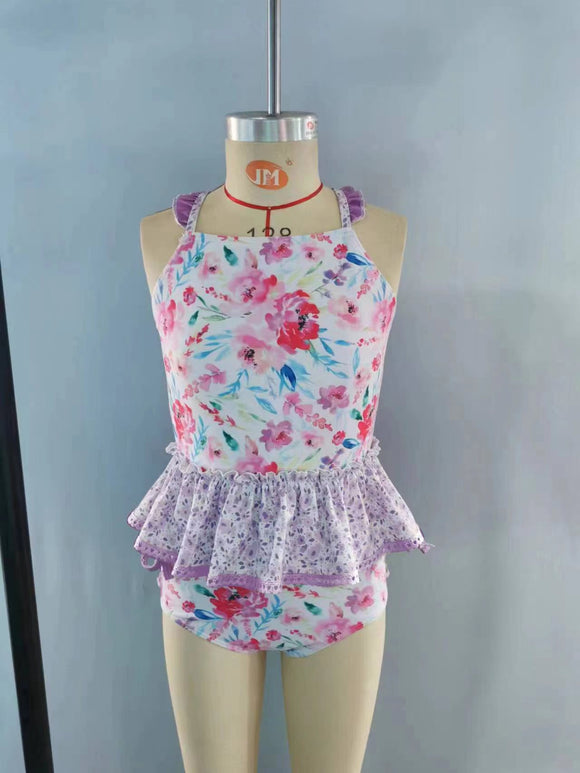 S0162--pre order flower purple swimsuit