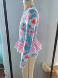 S0168--pre order pink floral blue swimsuit