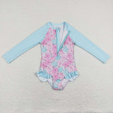 S0182--floral blue swimsuit