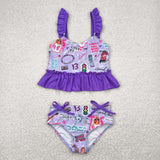 Purple guitar smile two pieces singer girls swimsuit