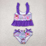Purple guitar smile two pieces singer girls swimsuit