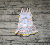 Blue yellow plaid whale baby girls summer swimsuit