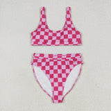 S0559 Adult women rose checkered swimsuit