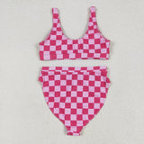 S0559 Adult women rose checkered swimsuit