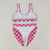 S0559 Adult women rose checkered swimsuit