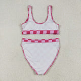 S0559 Adult women rose checkered swimsuit