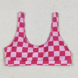 S0559 Adult women rose checkered swimsuit