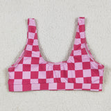 S0559 Adult women rose checkered swimsuit