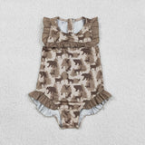 S0599 Baby girls deer bear floral swimsuit