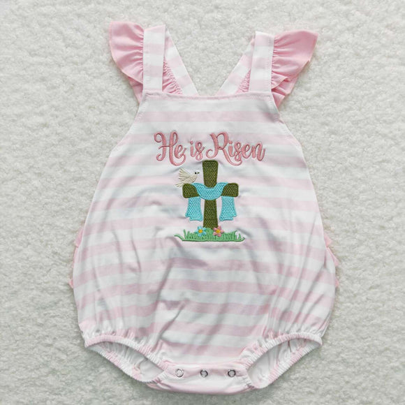 SR0564-- embroidered he is risen pink girls bubble