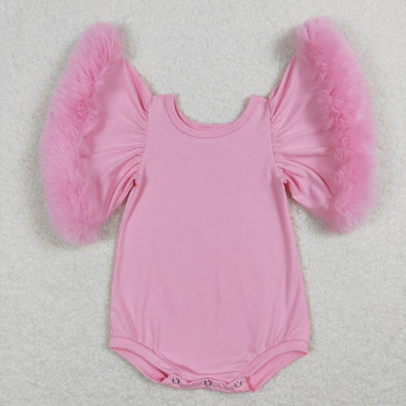 SR0583--pink fur girls romper