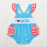 SR0683--embroidery i love mom blue girls bubble