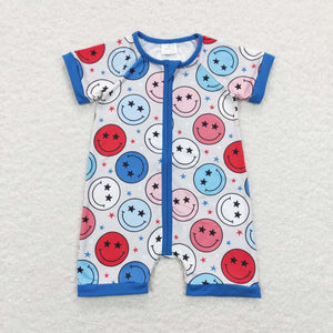 SR0692--short sleeve 4th of July boys romper