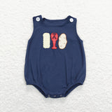 SR0740-- caryfish navy  embroidery boys bubble romper--USA