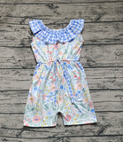 Blue plaid floral pockets baby girls jumpsuit