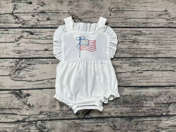 Embroidery White strap flag baby girls 4th of july romper