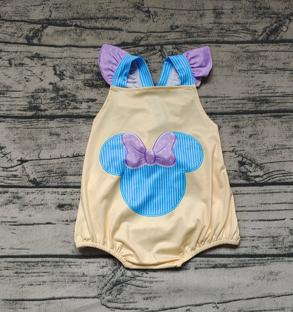 Flutter sleeves yellow mouse bow baby girls romper