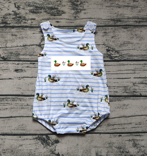 Sleeveless stripe embroidery duck baby boy summer romper