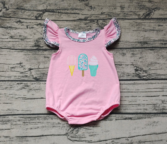 Embroidery Flutter sleeves ice cream baby girls summer romper
