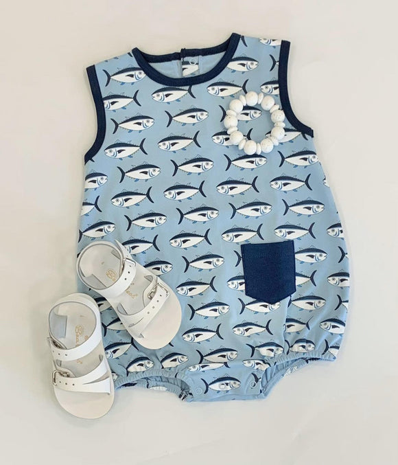 Sleeveless shark pocket baby boy summer romper