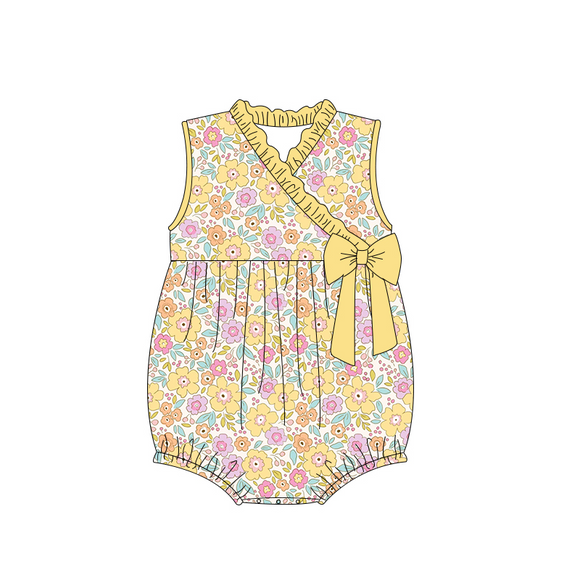 Yellow floral sleeveless baby girls summer romper
