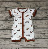 Short sleeves brown pheasant baby boys zip romper