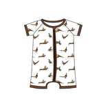 Short sleeves brown pheasant baby boys zip romper