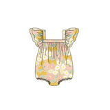 Flutter sleeves yellow floral daisy baby girls summer romper