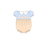 Short sleeves embroidery pumpkin baby girls plaid fall romper