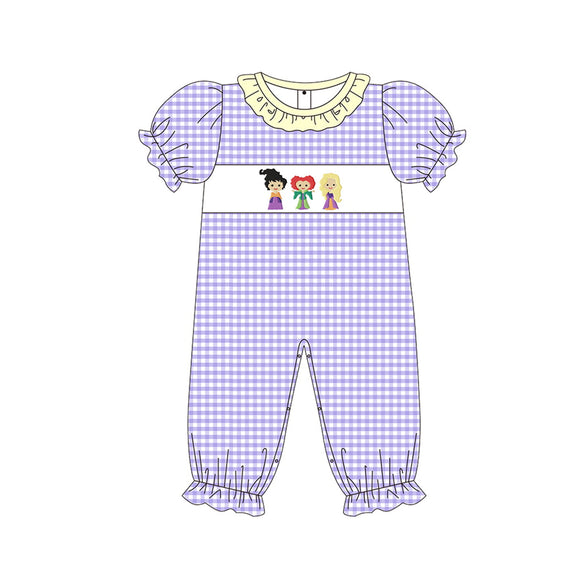 Short sleeves plaid witches baby girls halloween romper
