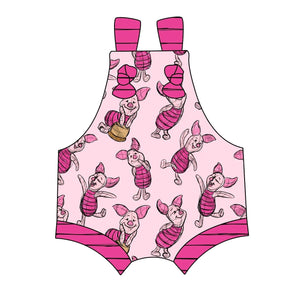 Pink straps pig baby kids romper