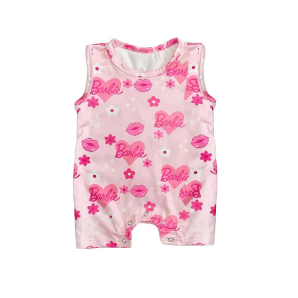Sleeveless heart floral pink party baby girls romper