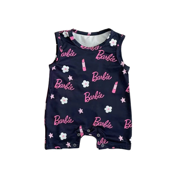 Sleeveless black floral party baby girls romper
