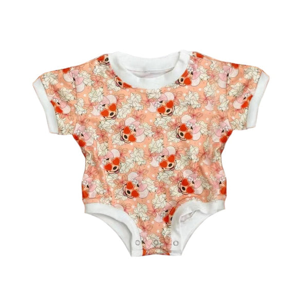 Short sleeves mouse floral baby girls romper