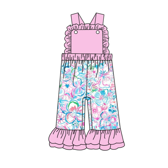 Deadline May 13 pre order Straps pink watercolor floral girls jumpsuit