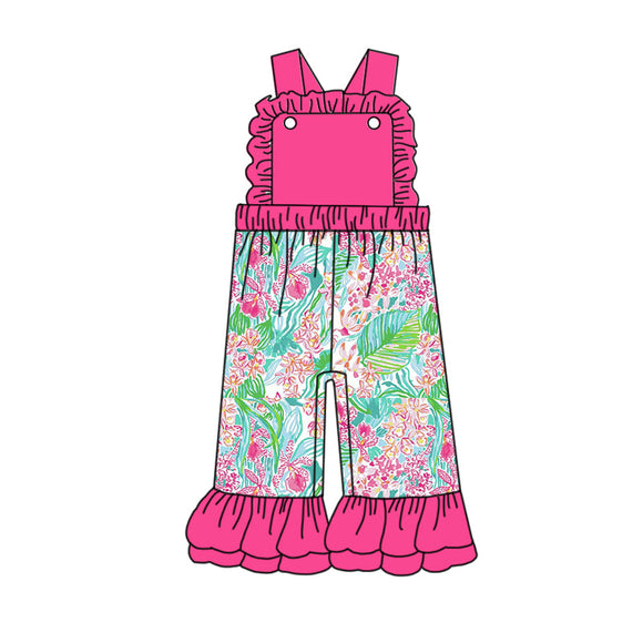 Deadline May 13 pre order Straps hot pink watercolor floral girls jumpsuit