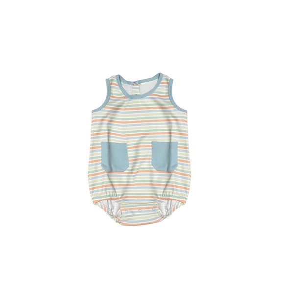 Deadline May 13 pre order Sleeveless pocket colorful stripe baby boy romper