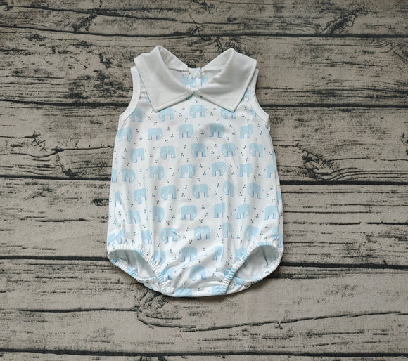 pre order Sleeveless light blue elephant baby boy summer romper