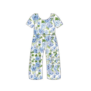 Deadline May 20 pre order Short sleeves blue floral pocket kids girls jumpsuit