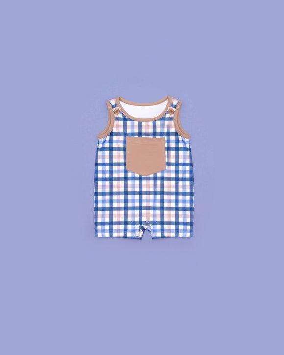 SR2038--pre order blue plaid boy romper