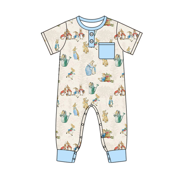 SR2043-pre order shorts sleeve Easter blue rabbit romper