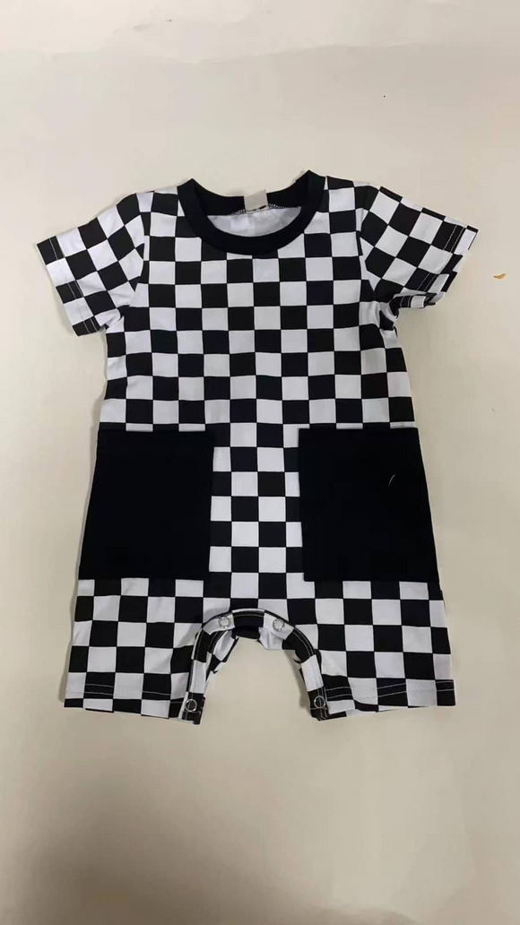 SR2097 pre-order baby boy clothes black gingham boy summer romper-2024.11.12