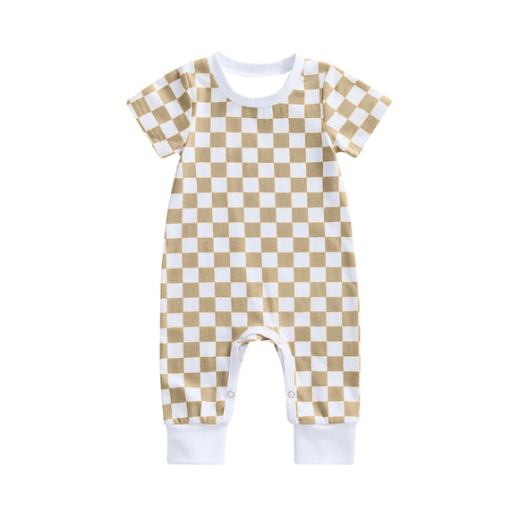 SR2101 pre-order baby boy clothes khaki gingham boy summer romper-2024.11.12