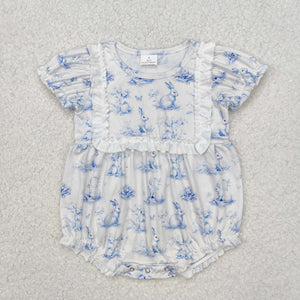 SR2143  baby girl clothes blue rabbit girl easter bubble